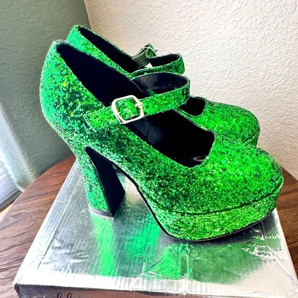 Ellie 5” Chunky Heel Green Glitter Mary Jane – Size 7 – NIB - Picture 2 of 9